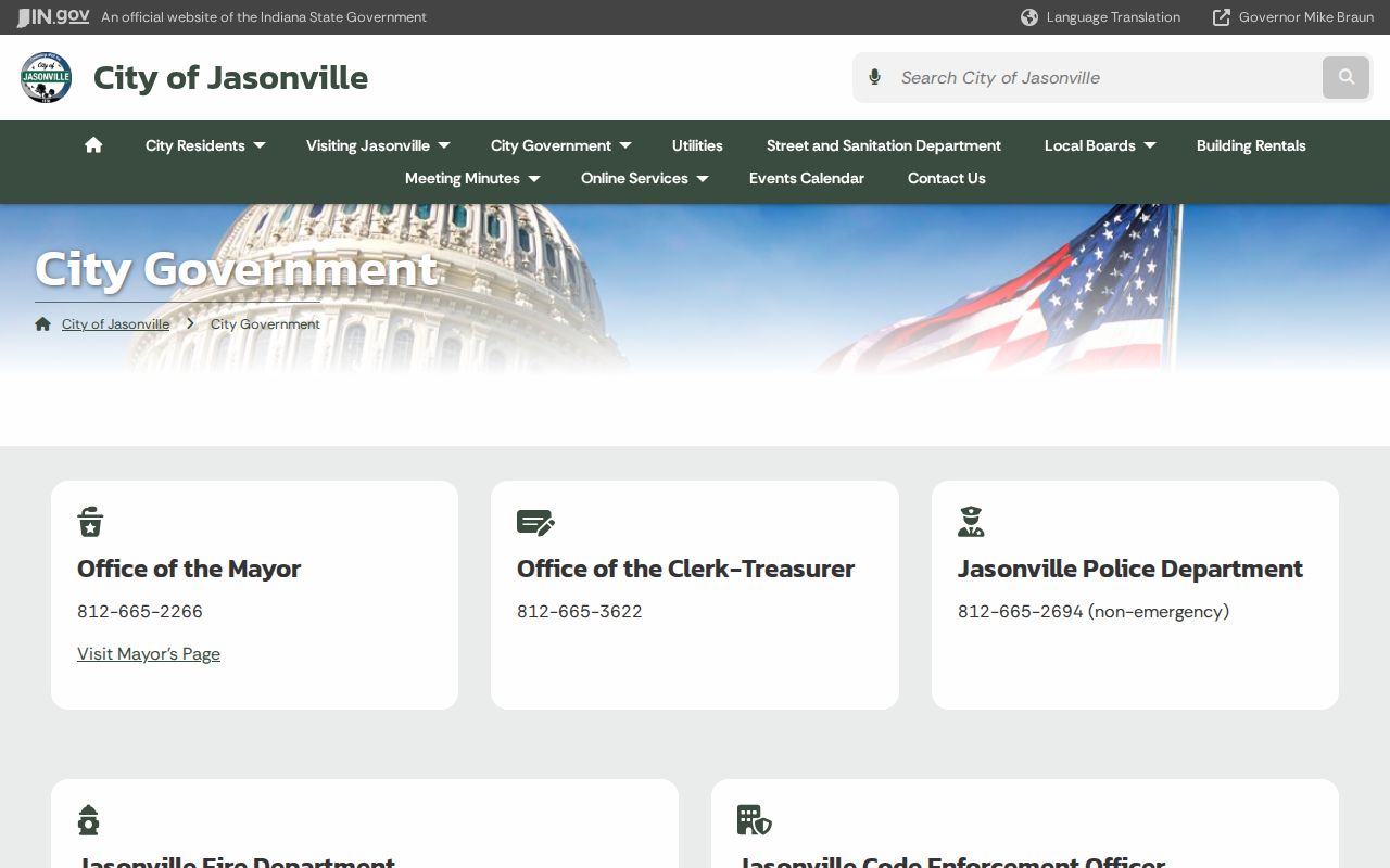 Jasonville warrant records routing on the official city government page