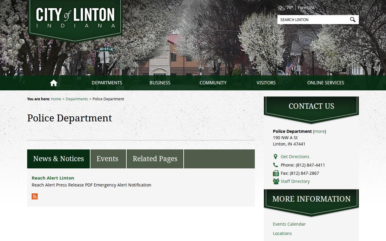 Official Linton Police contact for Linton warrant record routing